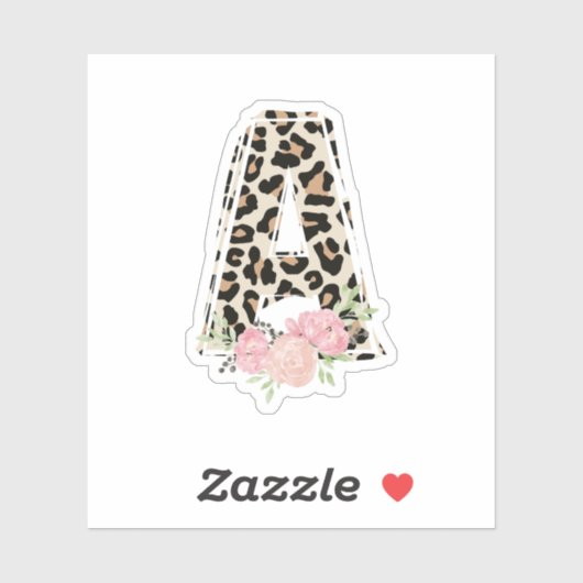 Sticker Lettre Florale A Nom initial Leopard Cheetah Impri (Feuille)