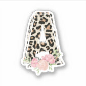 Sticker Lettre Florale A Nom initial Leopard Cheetah Impri (Devant)