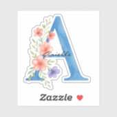 Sticker LETTRE Florale Aquarelle personnalisée Un monogram (Feuille)