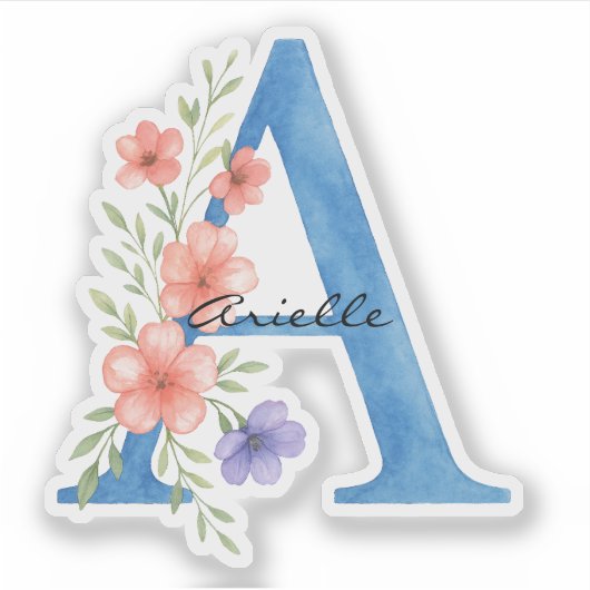 Sticker LETTRE Florale Aquarelle personnalisée Un monogram (Devant)