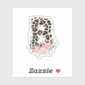 Sticker Lettre florale B Nom initial Leopard Cheetah Impri (Feuille)