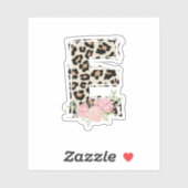 Sticker Lettre florale E Nom initial Leopard Cheetah Impri (Feuille)
