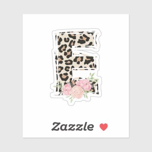 Sticker Lettre florale E Nom initial Leopard Cheetah Impri (Feuille)