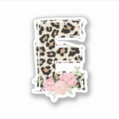 Sticker Lettre florale E Nom initial Leopard Cheetah Impri (Devant)