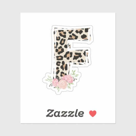 Sticker Lettre Florale F Nom initial Leopard Cheetah Impri (Feuille)