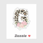 Sticker Lettre florale G Nom initial Leopard Cheetah Impri (Feuille)