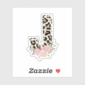 Sticker Lettre Florale J Nom initial Leopard Cheetah Impri (Feuille)