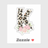 Sticker Lettre florale K Nom initial Leopard Cheetah Impri (Feuille)