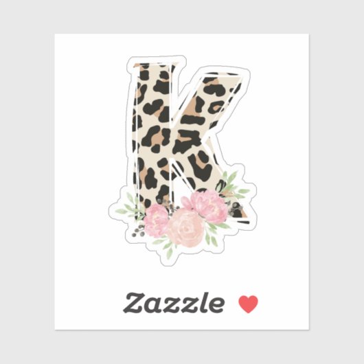 Sticker Lettre florale K Nom initial Leopard Cheetah Impri (Feuille)