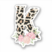 Sticker Lettre florale K Nom initial Leopard Cheetah Impri (Devant)