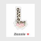 Sticker Lettre florale L Nom initial Leopard Cheetah Impri (Feuille)
