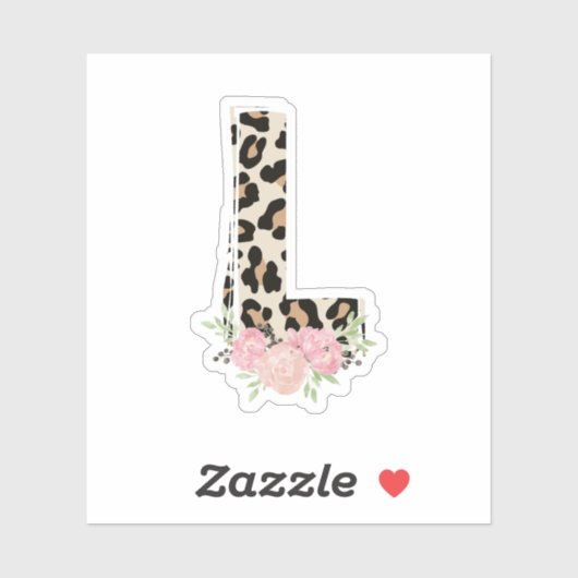 Sticker Lettre florale L Nom initial Leopard Cheetah Impri (Feuille)