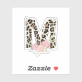 Sticker Lettre Florale M Nom initial Leopard Cheetah Impri (Feuille)