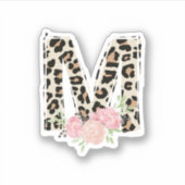 Sticker Lettre Florale M Nom initial Leopard Cheetah Impri (Devant)