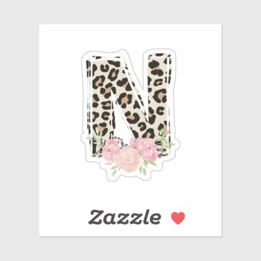 Sticker Lettre florale N Nom initial Leopard Cheetah Impri (Feuille)