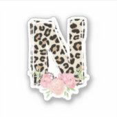 Sticker Lettre florale N Nom initial Leopard Cheetah Impri (Devant)