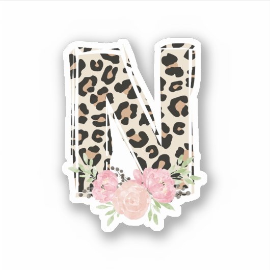 Sticker Lettre florale N Nom initial Leopard Cheetah Impri (Devant)