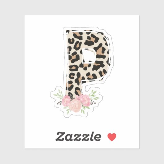 Sticker Lettre florale P Nom initial Leopard Cheetah Impri (Feuille)