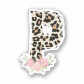 Sticker Lettre florale P Nom initial Leopard Cheetah Impri (Devant)