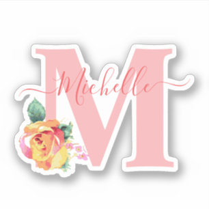 Sticker LETTRE Florale Rose Aquarelliste Monogramme initia