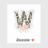 Sticker Lettre Florale W Nom initial Leopard Cheetah Impri (Feuille)