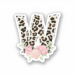 Sticker Lettre Florale W Nom initial Leopard Cheetah Impri