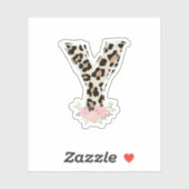 Sticker Lettre Florale Y Nom initial Leopard Cheetah Impri (Feuille)