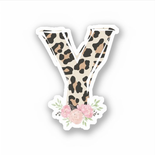 Sticker Lettre Florale Y Nom initial Leopard Cheetah Impri (Devant)