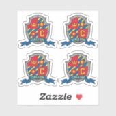 Sticker Lettre initiale C nom personnalisé lion bouclier (Feuille)