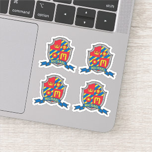 Sticker Lettre initiale M nom personnalisé lion bouclier