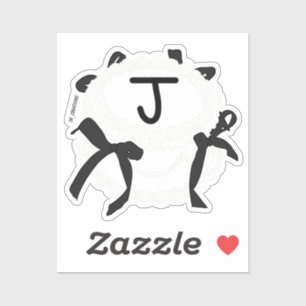 Sticker Lettre J initiale noir et blanc noeud papillon vin