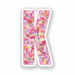 Sticker Lettre K Monogramme Botanique Fleurs Roses Pour El