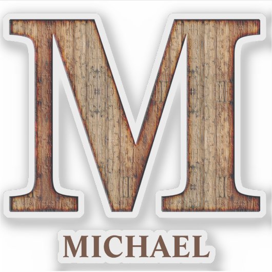 Sticker Lettre M texture bois avec nom personnalisé Sticke (Devant)
