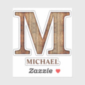 Sticker Lettre M texture bois avec nom personnalisé Sticke (Feuille)