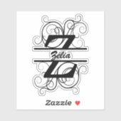 Sticker Lettre monogramme avec tourbillons ; espace pour v (Feuille)