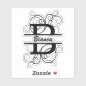 Sticker Lettre monogramme avec tourbillons ; espace pour v (Feuille)