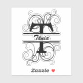 Sticker Lettre monogramme avec tourbillons ; espace pour v (Feuille)