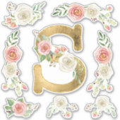 Sticker LETTRE MONOGRAPHIQUE S Rose Rose Floral Feuille Aq (Devant)
