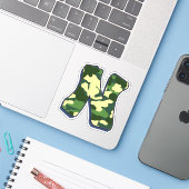 Sticker Lettre N - Camo Green (Ordinateur portable avec iPhone)