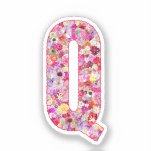 Sticker Lettre Q Monogramme Botanique Fleurs Roses Pour El