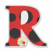 Sticker Lettre R Ladybug Imprimer avec Ladybug et Flower (Devant)
