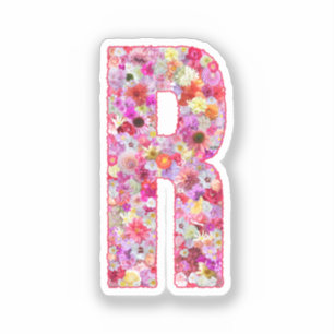 Sticker Lettre R Monogramme Botanique Fleurs Roses Pour El