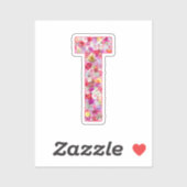 Sticker Lettre T Monogramme Botanique Fleurs Roses Pour El (Feuille)