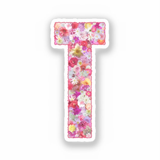 Sticker Lettre T Monogramme Botanique Fleurs Roses Pour El (Recto)