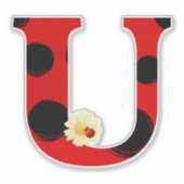 Sticker Lettre U Ladybug Imprimer avec Ladybug et Flower (Devant)