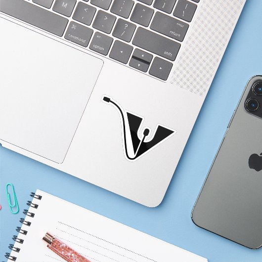 Sticker Lettre V avec Souris (Ordinateur portable avec iPhone)