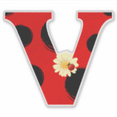 Sticker Lettre V Ladybug Imprimer avec Ladybug et Flower (Devant)