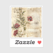 Sticker Lettre vintage d'amour parchemin avec fleurs (1) (Feuille)