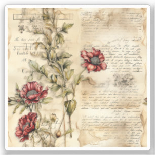 Sticker Lettre vintage d'amour parchemin avec fleurs (1)