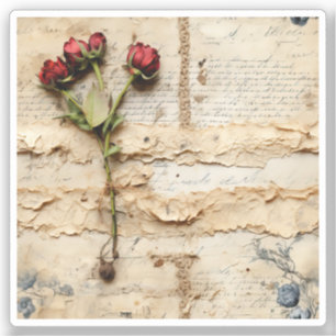 Sticker Lettre vintage d'amour parchemin avec fleurs (2)